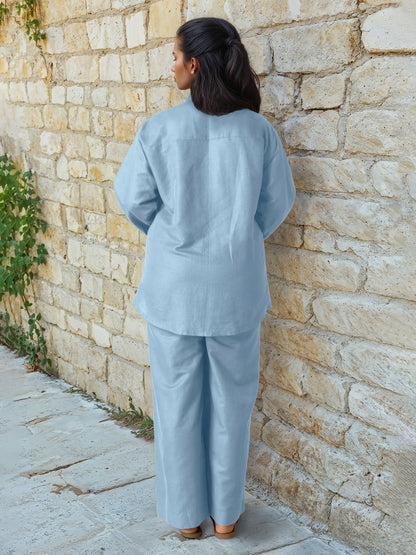 Powder Blue Linen Embroidered Co-Ord Set