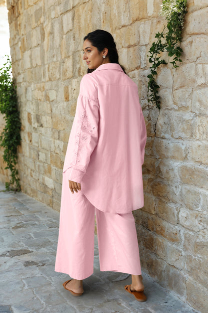 Baby Pink Linen Embroidered Co-Ord Set
