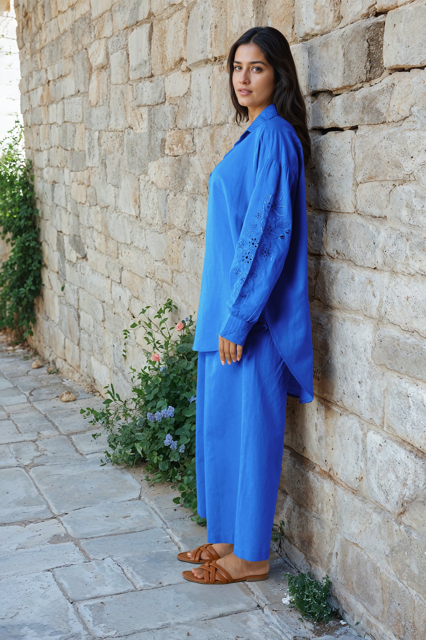 Cobalt Blue Linen Embroidered Co-Ord Set