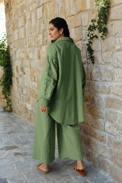 Sage Green Linen Embroidered Co-Ord Set