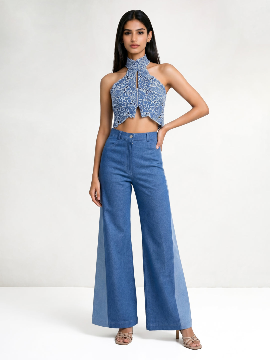 Halter Cutwork Denim Crop Jacket