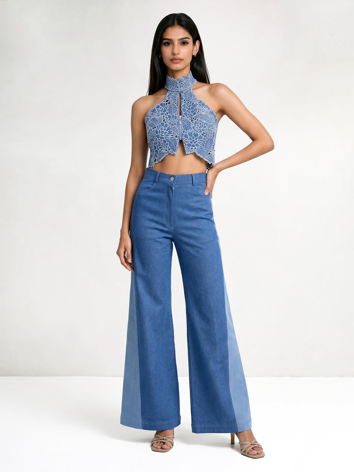 Halter Cutwork Denim Crop Jacket