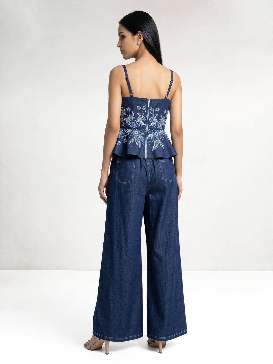 Floral Embroidered Peplum Top and Pant