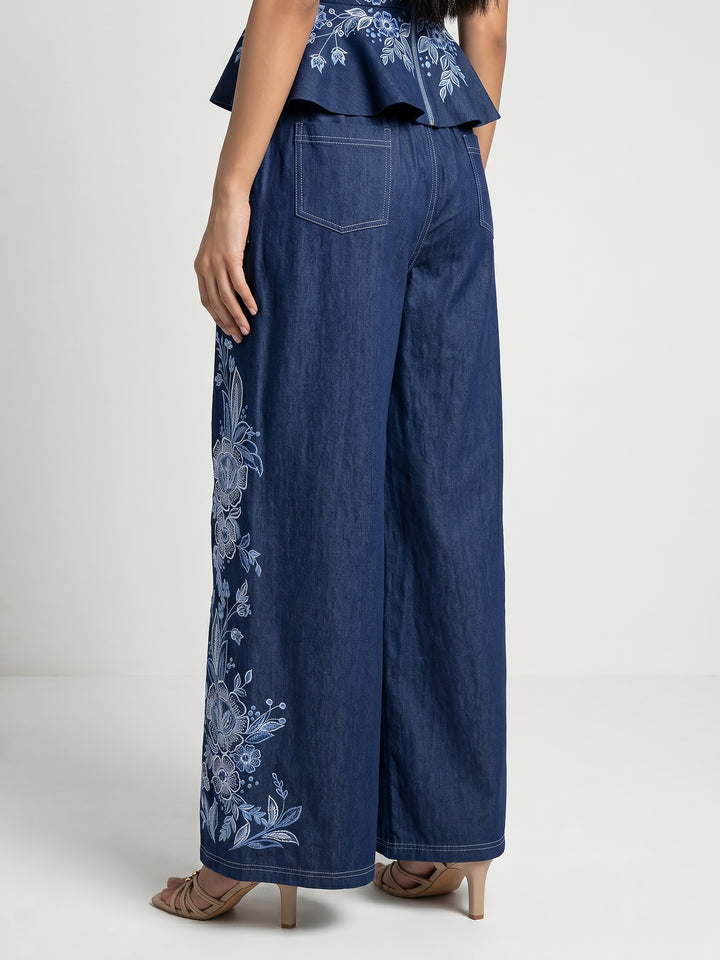 Floral Embroidered Peplum Top and Pant