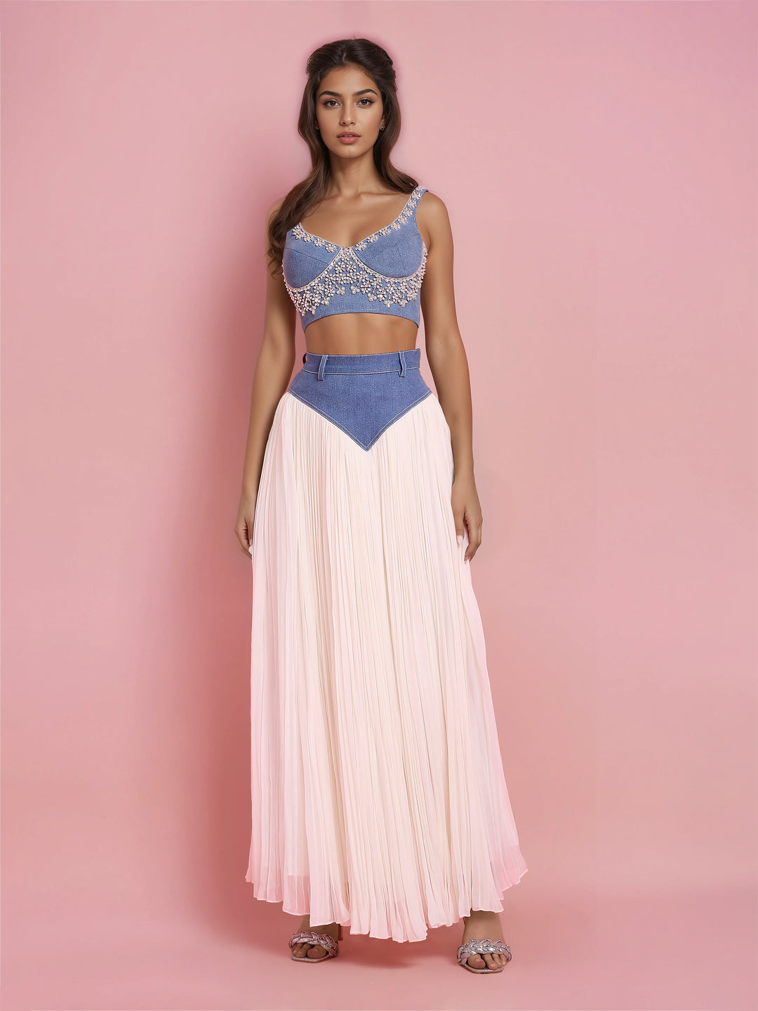 Hand Embroidered Denim Corset