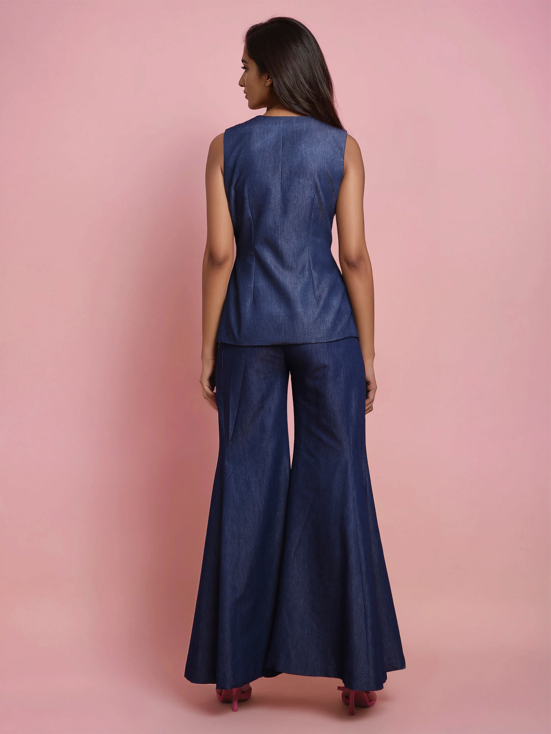 Hand Embroidered Denim Jacket With Blue Denim Pant