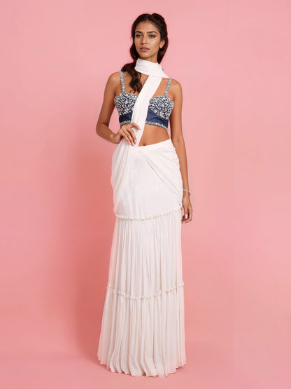 Hand Embroidered Denim Corset