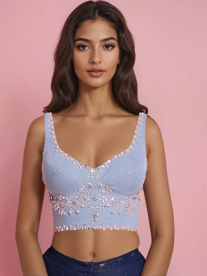 Hand Embroidered Denim Corset