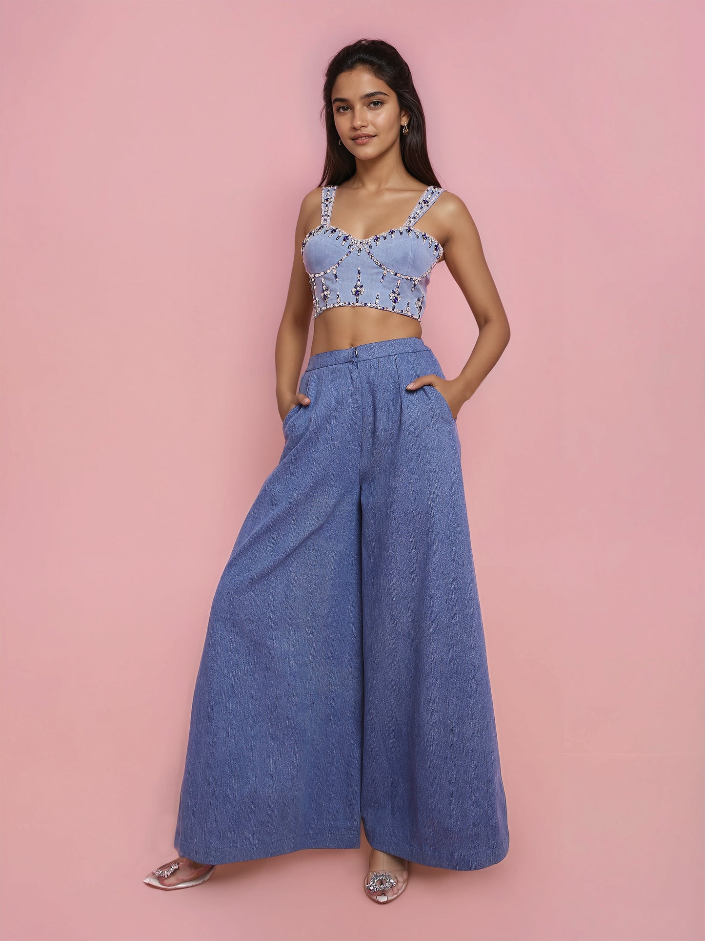 Hand Embroidered Denim Corset