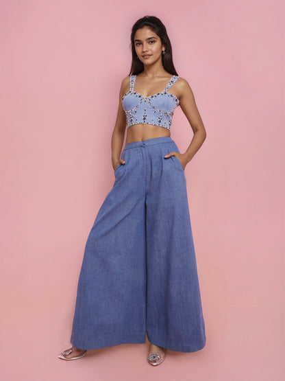 Hand Embroidered Denim Corset