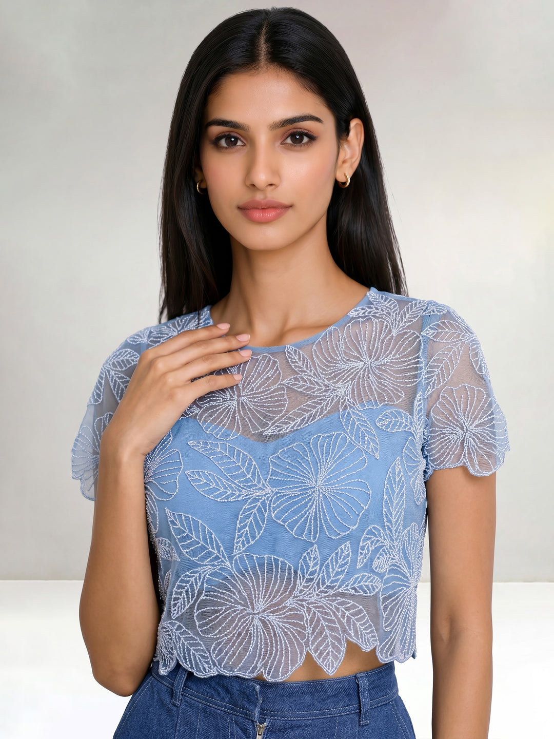 Beadwork Net Top with Tie-Up Back