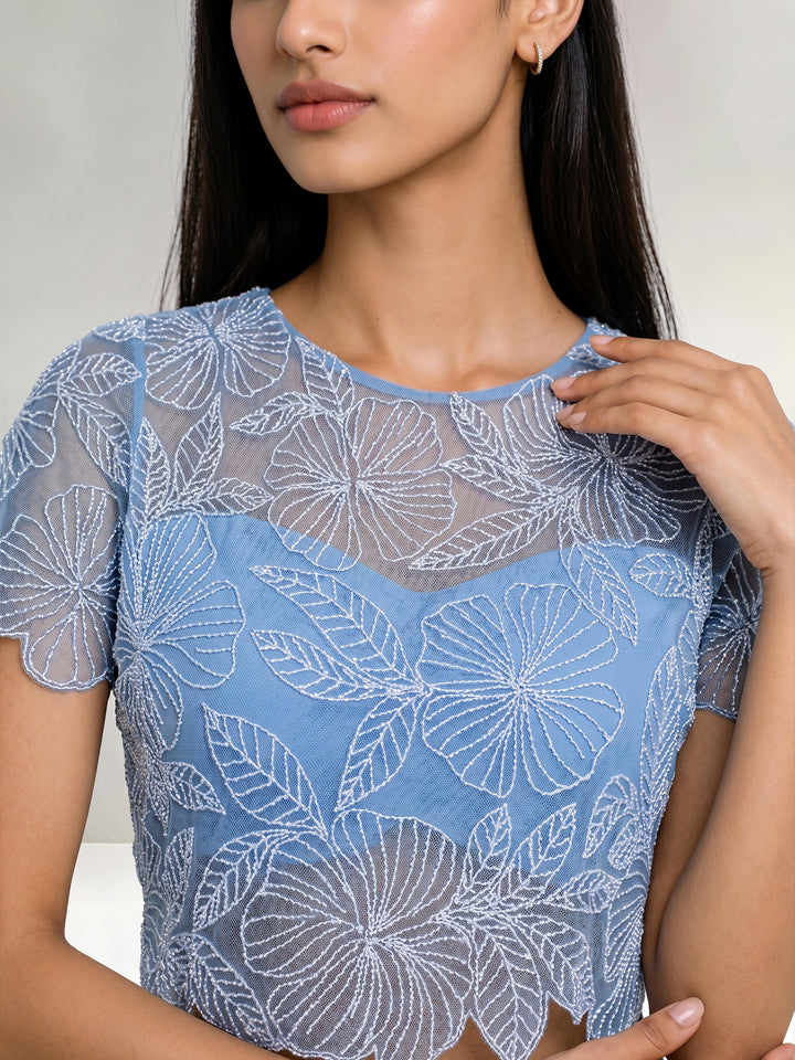 Beadwork Net Top with Tie-Up Back