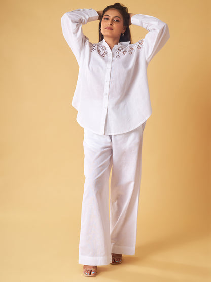 White Linen Embroidered Co-Ord Set