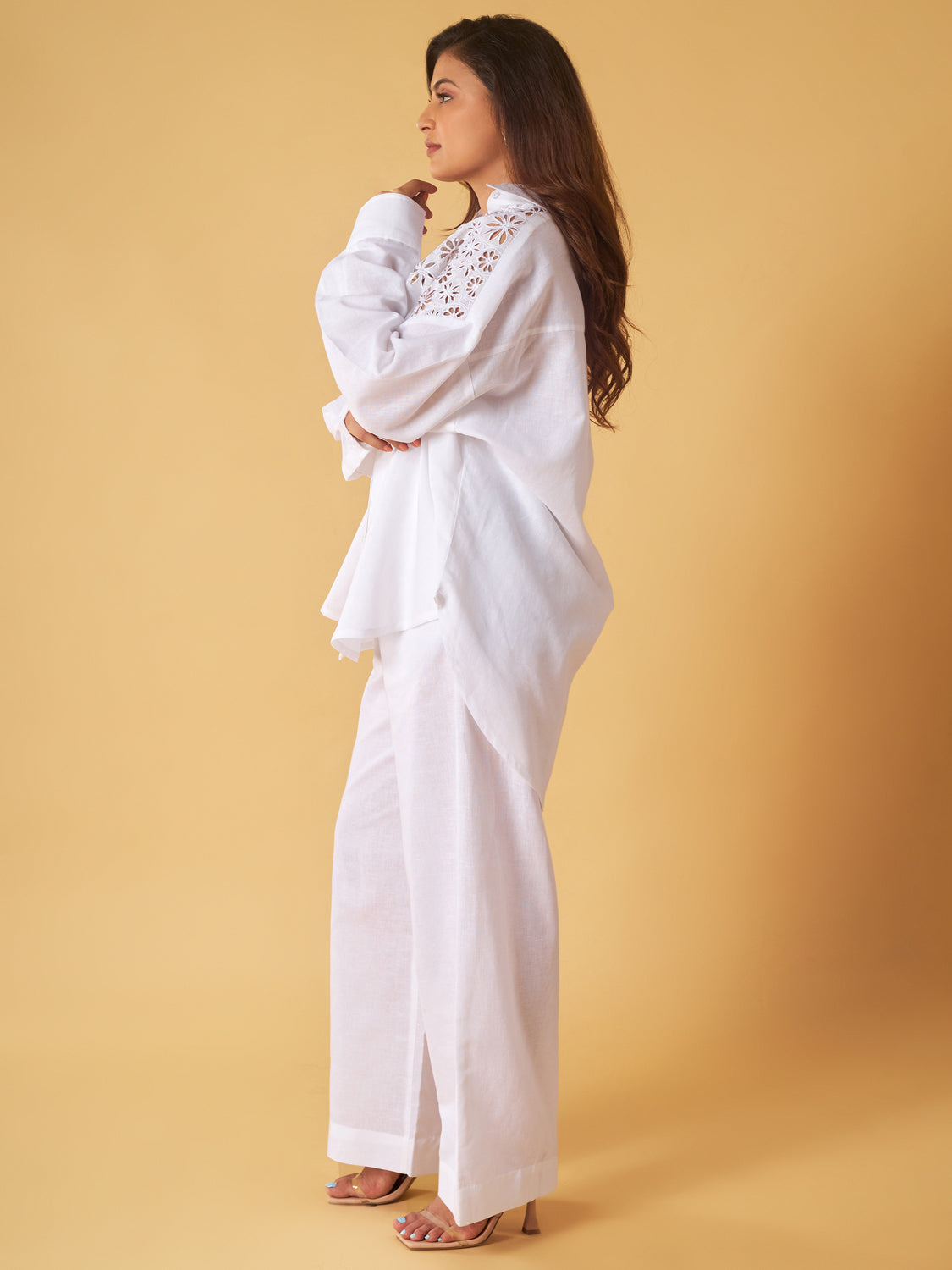 White Linen Embroidered Co-Ord Set