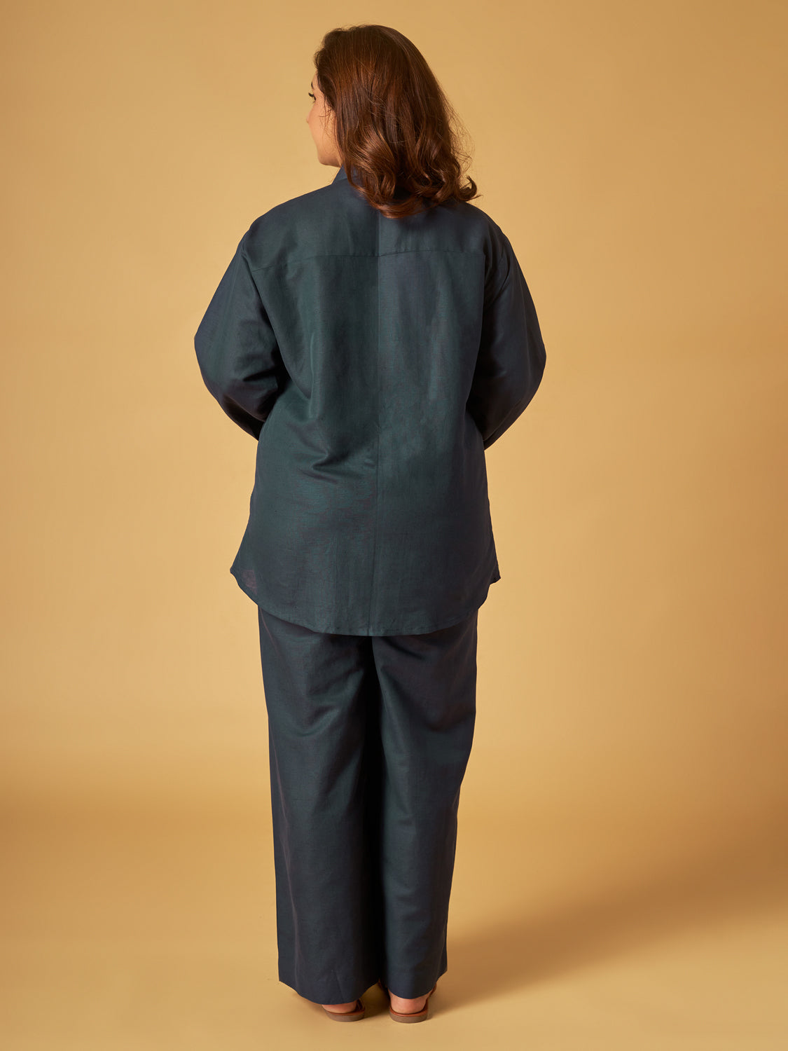 Navy Blue Linen Embroidered Co-Ord Set