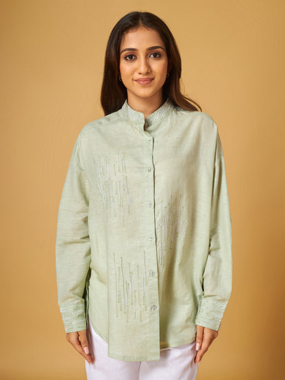 Fog Green Linen Embroidered Co-ord Set