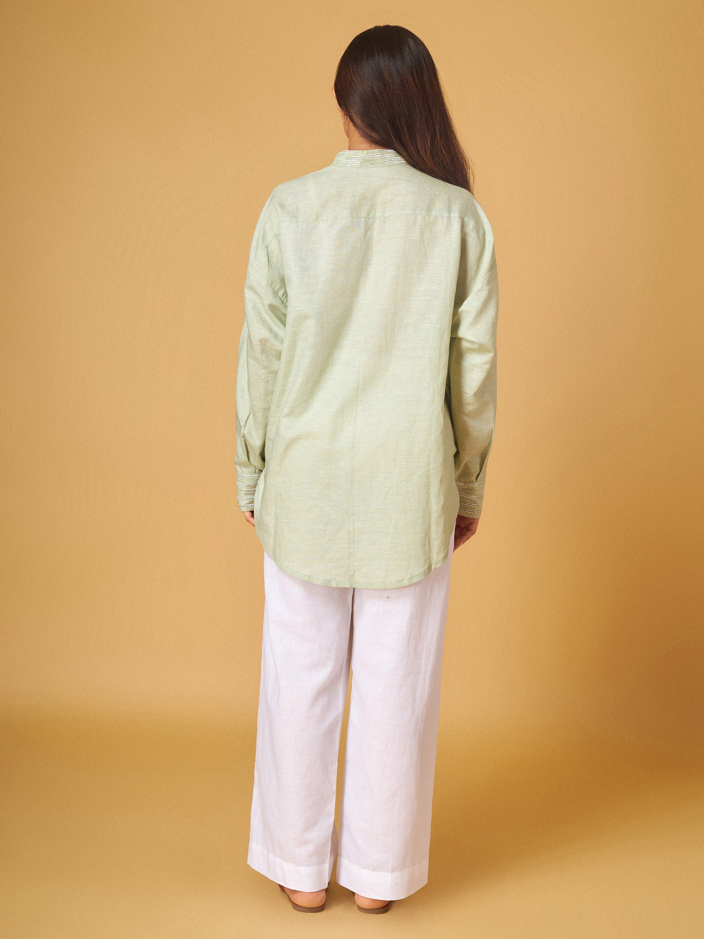 Fog Green Linen Embroidered Co-ord Set