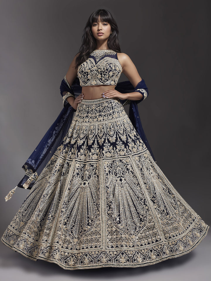 Navy Embroidered Net Lehenga Set