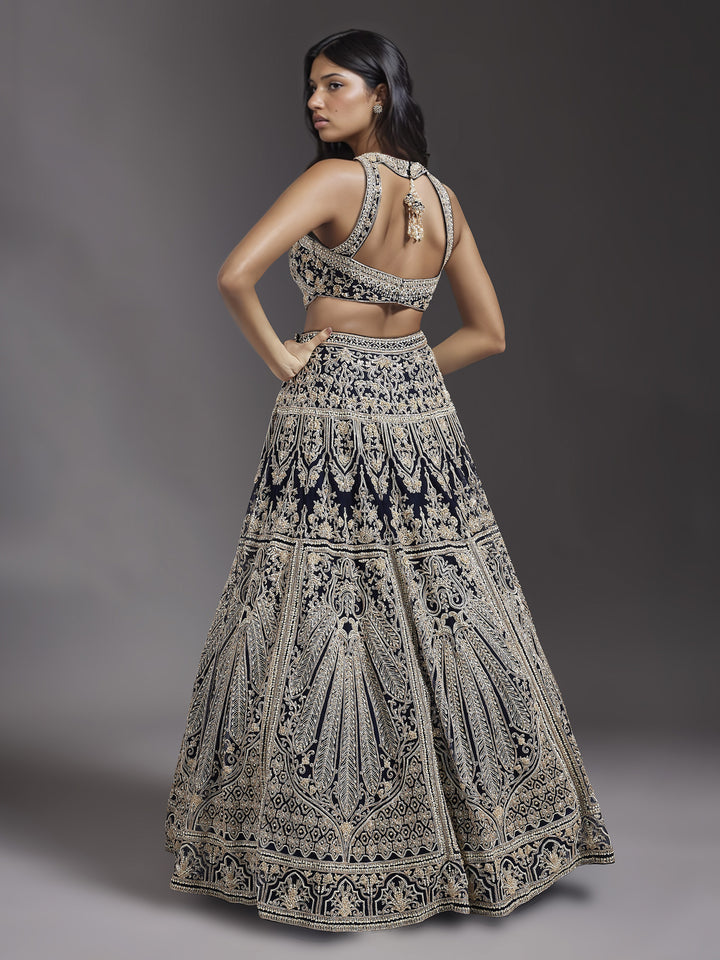 Navy Embroidered Net Lehenga Set