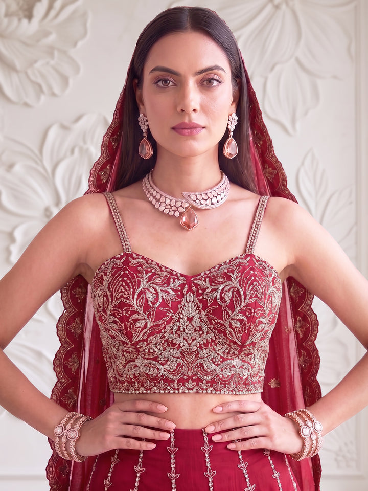 CHERRY RED MIDRIFF-CUT SHORT KURTA SHARARA SET