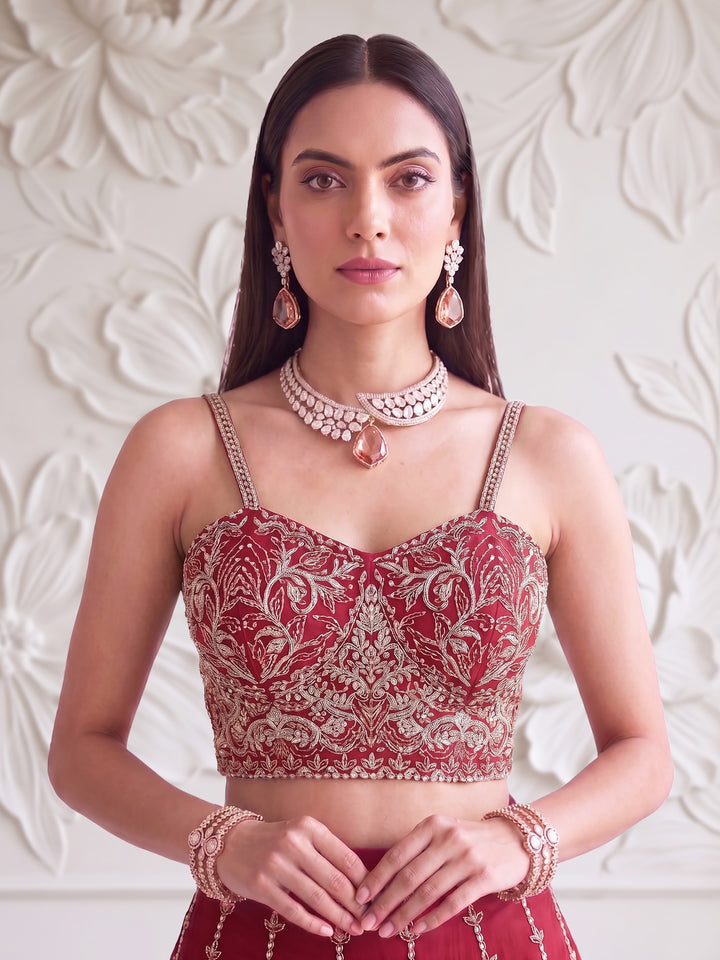 CHERRY RED MIDRIFF-CUT SHORT KURTA SHARARA SET