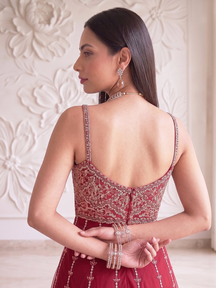CHERRY RED MIDRIFF-CUT SHORT KURTA SHARARA SET