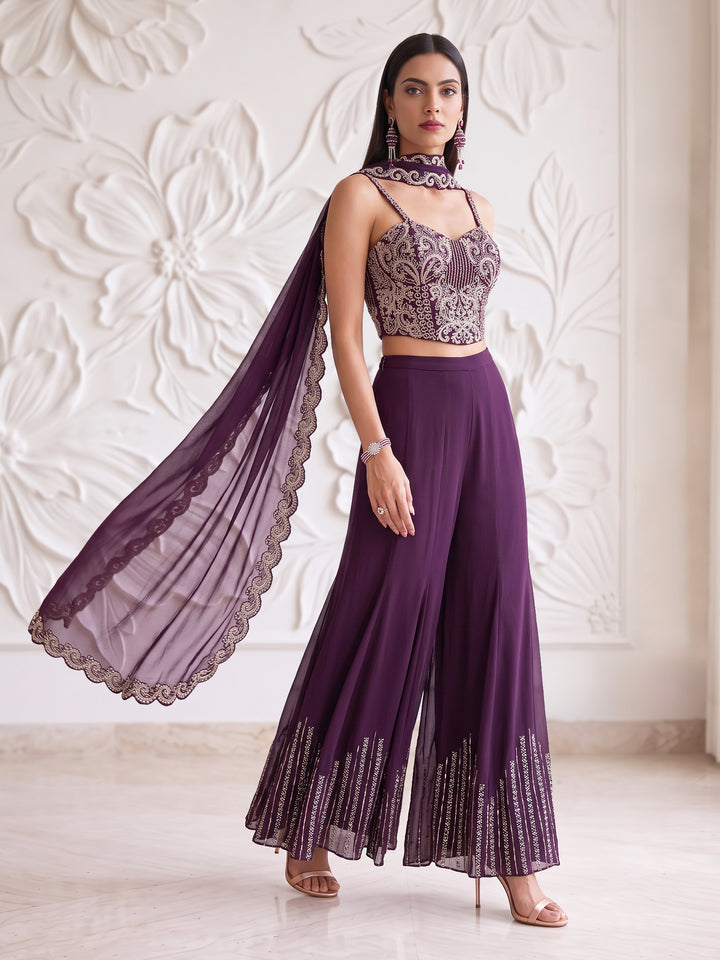 Wine Royale Embroidered Corset Sharara Set