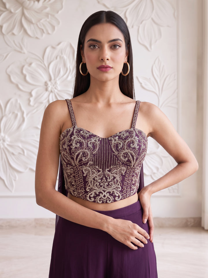Wine Royale Embroidered Corset Sharara Set
