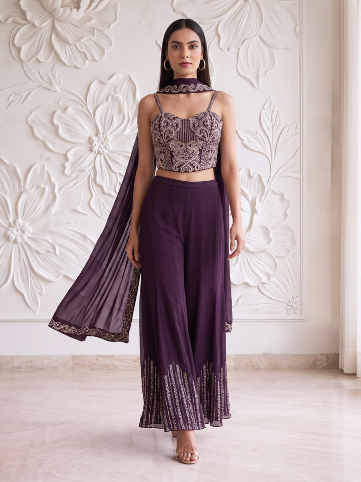 Wine Royale Embroidered Corset Sharara Set