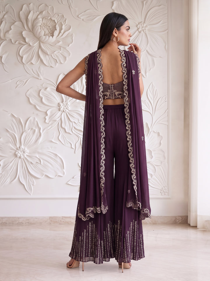 Wine Royale Embroidered Corset Sharara Set
