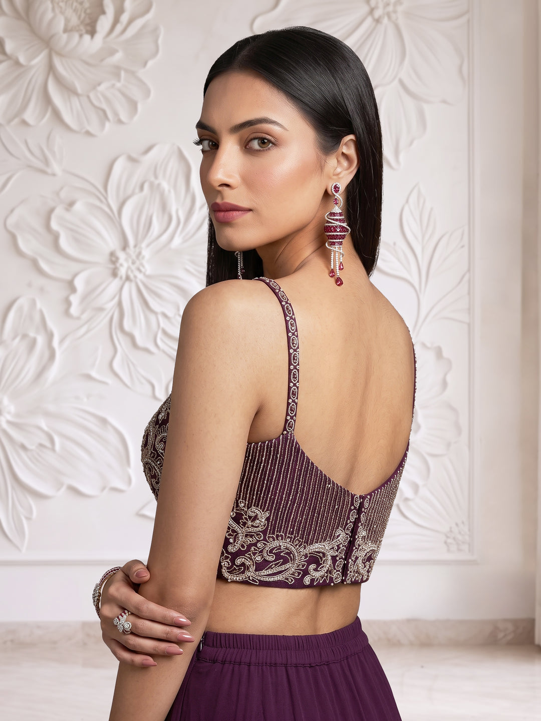 Wine Royale Embroidered Corset Sharara Set