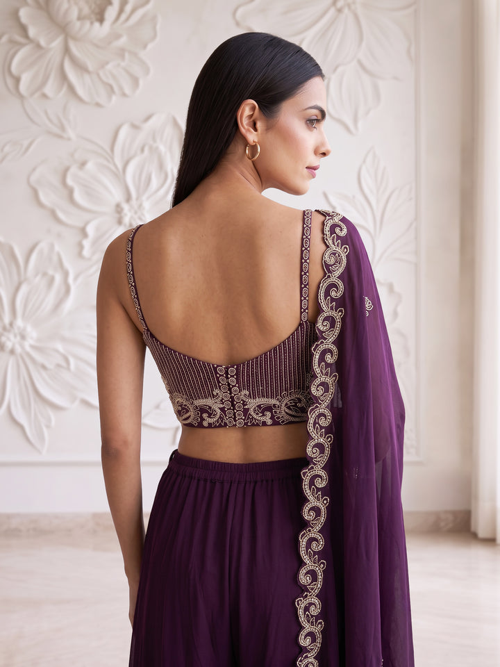 Wine Royale Embroidered Corset Sharara Set