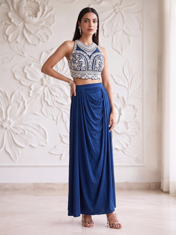 Navy Blue Blouse with Lycra Skirt