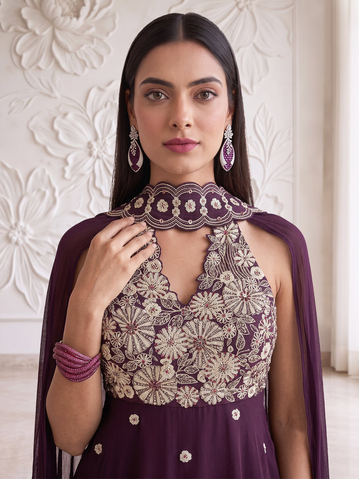 Plum Blossom Embroidered Kurta Sharara Set