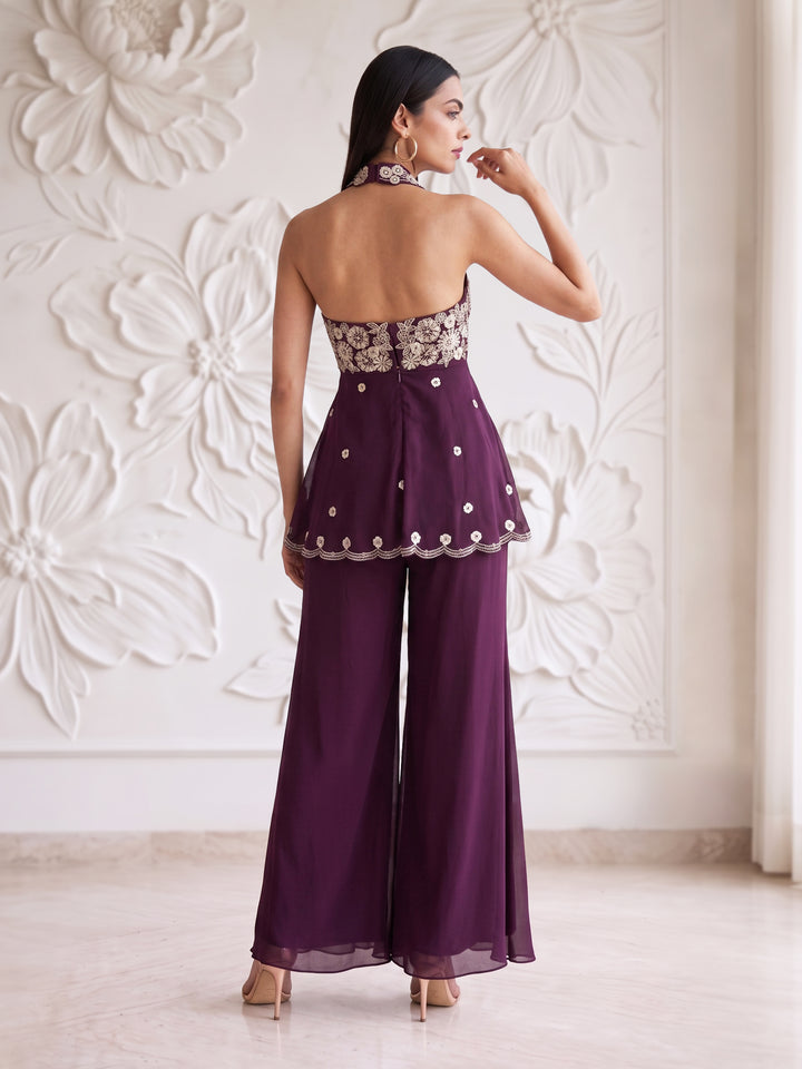 Plum Blossom Embroidered Kurta Sharara Set