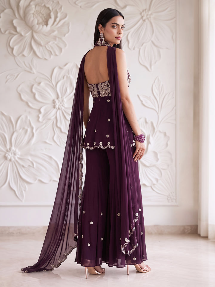 Plum Blossom Embroidered Kurta Sharara Set