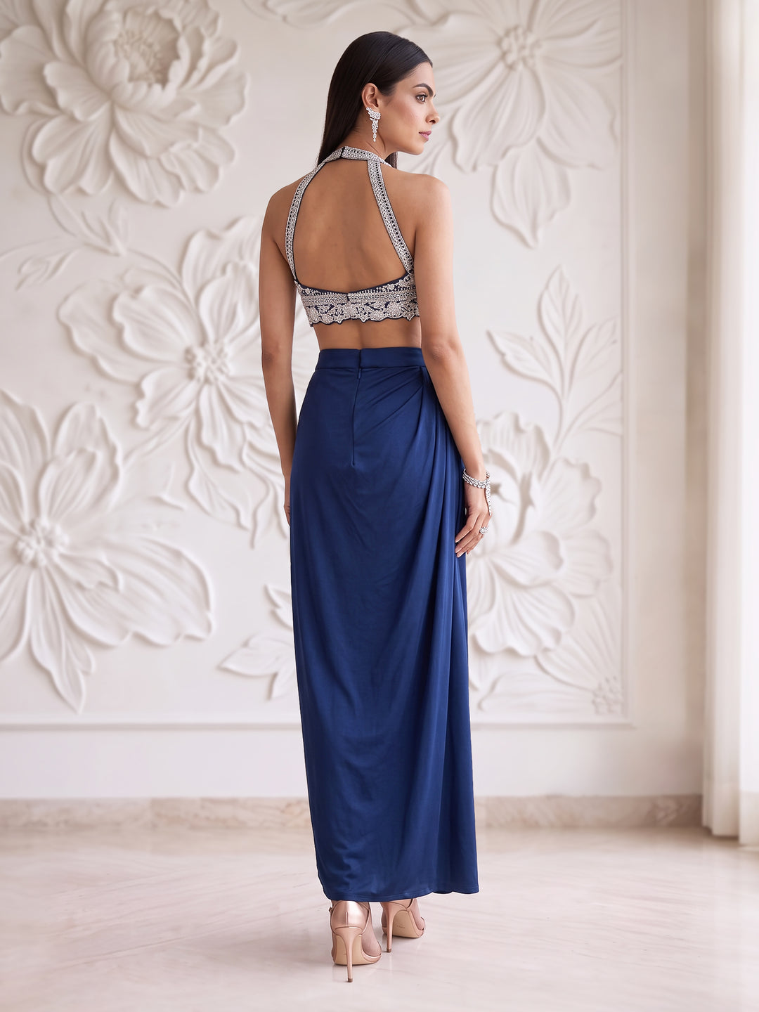 Navy Blue Blouse with Lycra Skirt