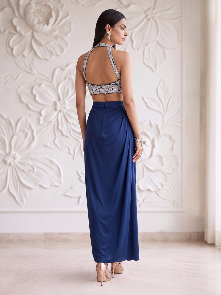 Navy Blue Blouse with Lycra Skirt