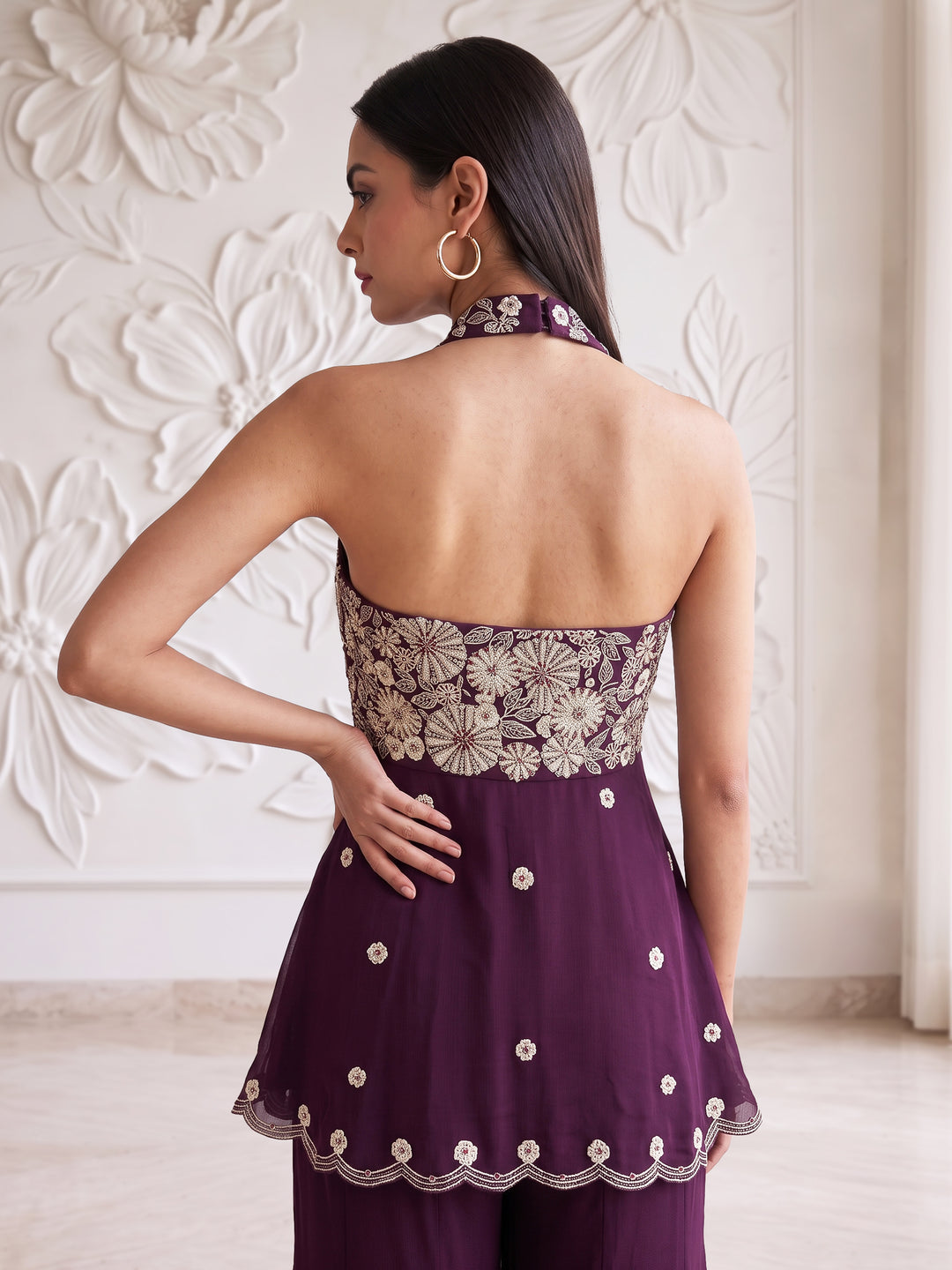 Plum Blossom Embroidered Kurta Sharara Set