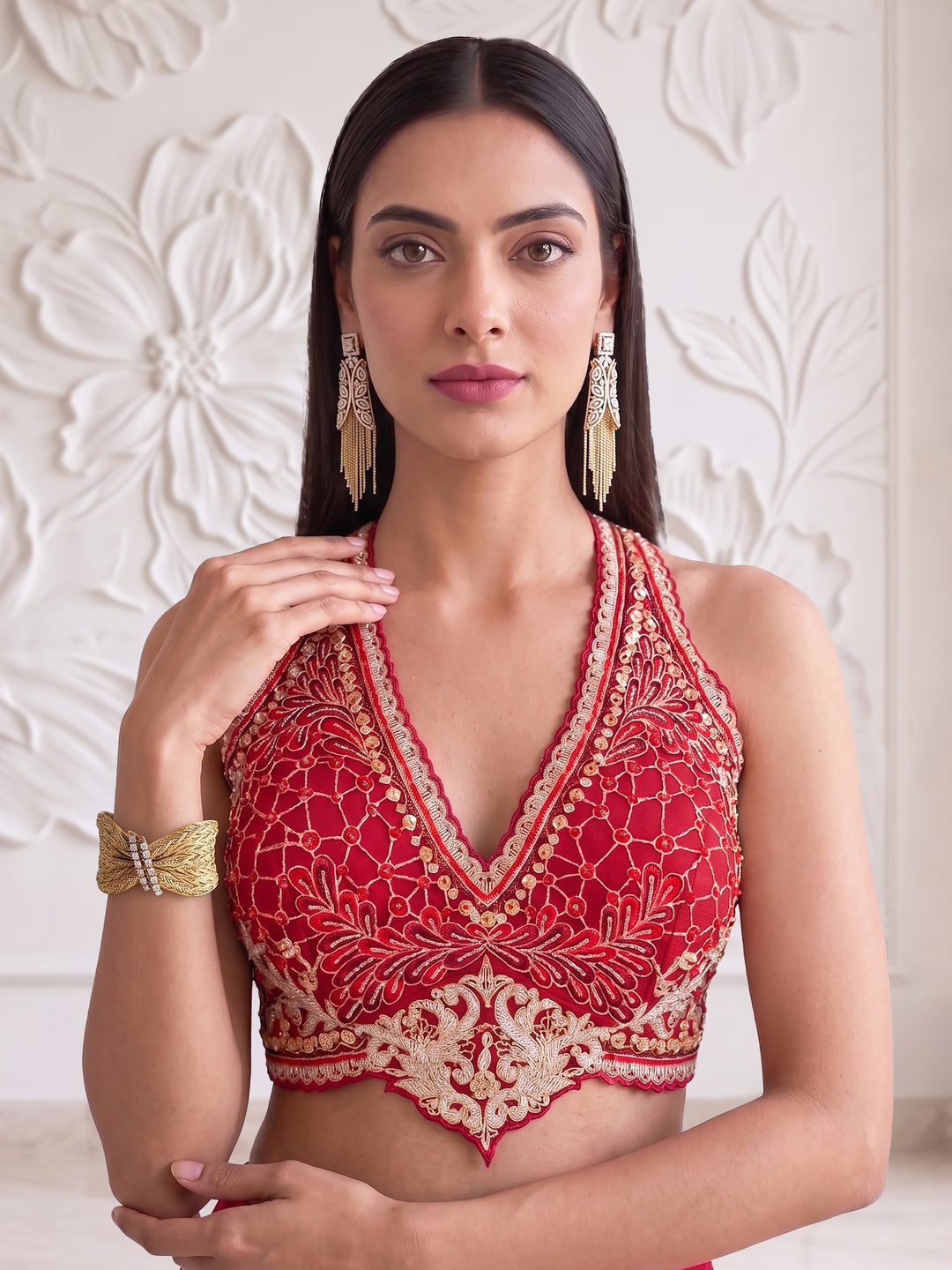 RED SWIRL EMBROIDERED SHARARA SET
