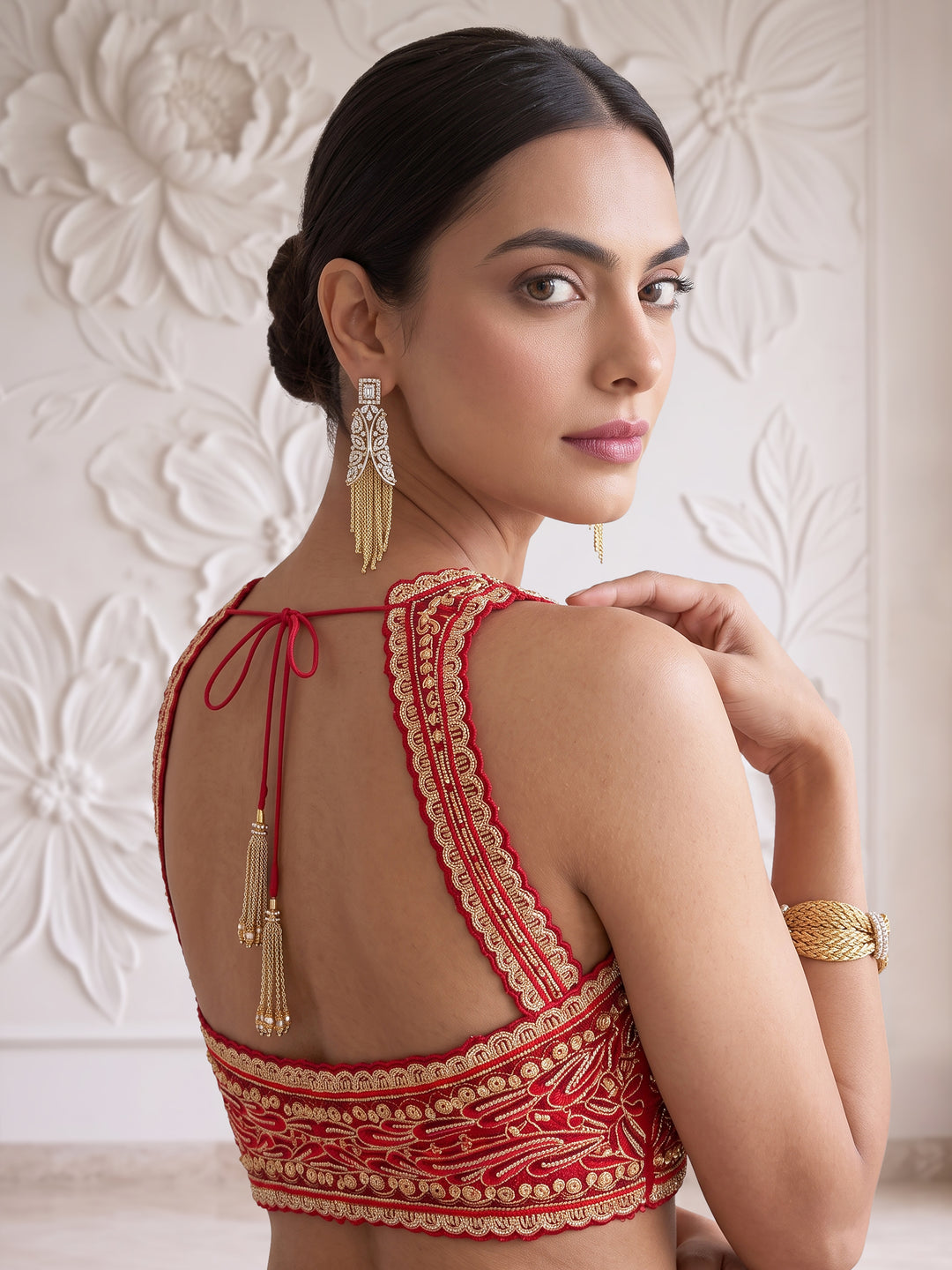 RED SWIRL EMBROIDERED SHARARA SET