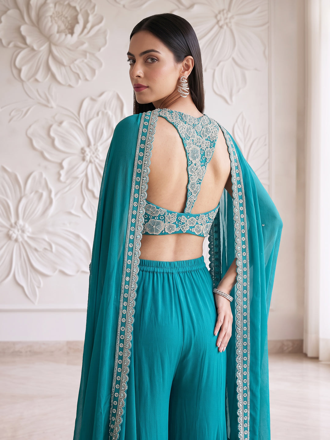 TEAL BLUE RACER BACK CORSET WITH SHARARA