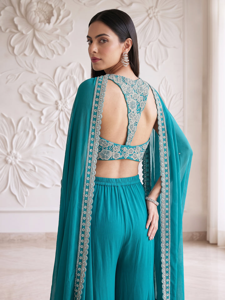 TEAL BLUE RACER BACK CORSET WITH SHARARA