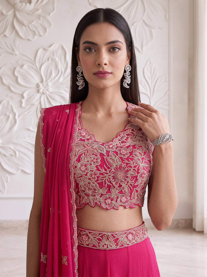 Fuchsia Pink Bloom Embroidered Sharara Set