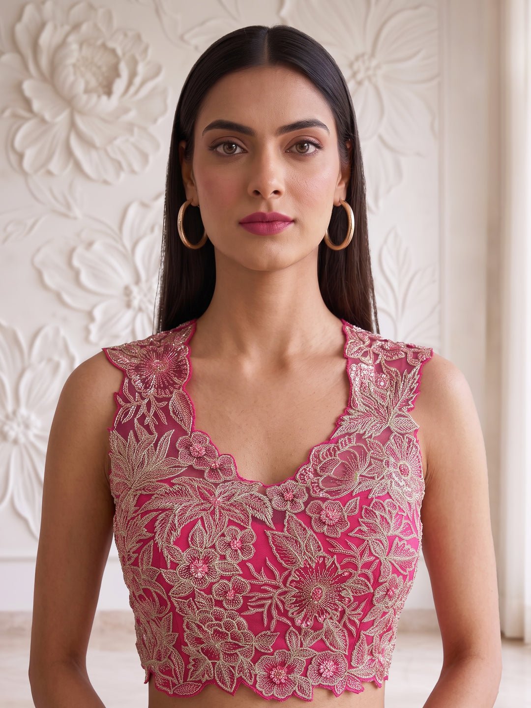 Fuchsia Pink Bloom Embroidered Sharara Set