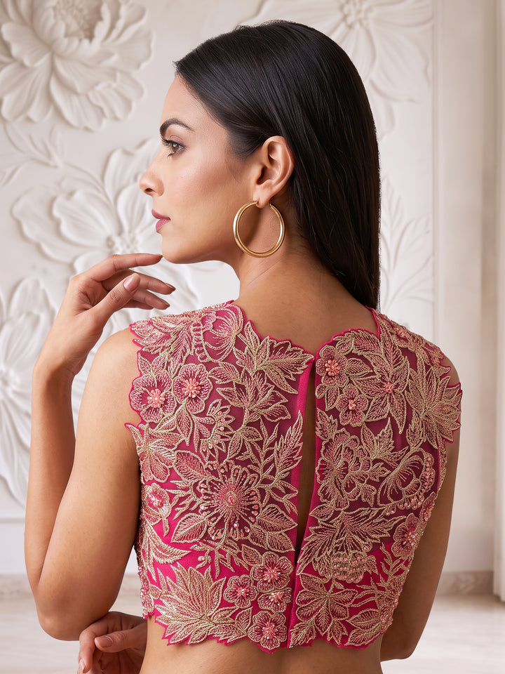 Fuchsia Pink Bloom Embroidered Sharara Set