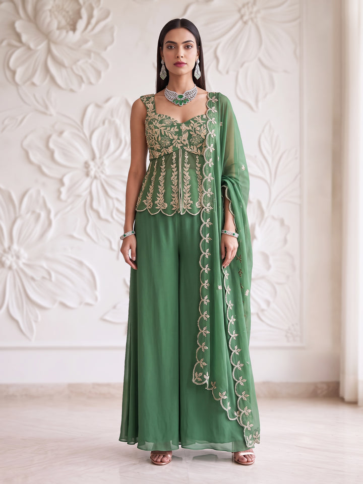 DARK SAGE GREEN SHORT PELUM KURTA PLAZZO SET