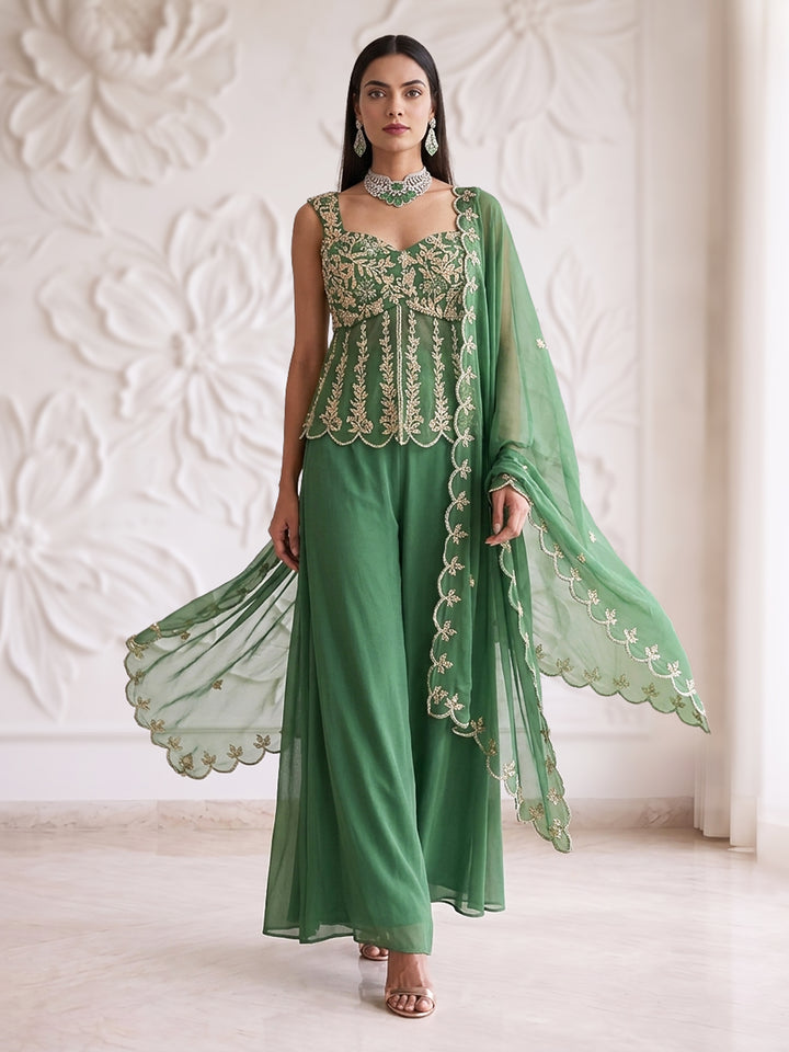 DARK SAGE GREEN SHORT PELUM KURTA PLAZZO SET