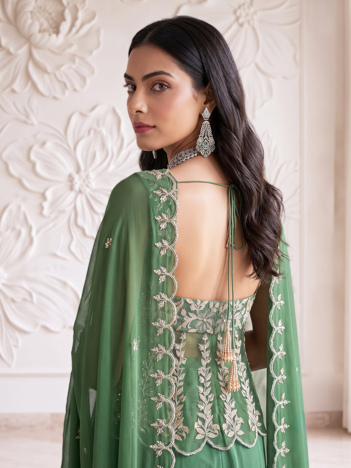 DARK SAGE GREEN SHORT PELUM KURTA PLAZZO SET