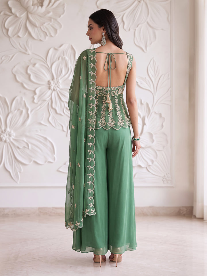 DARK SAGE GREEN SHORT PELUM KURTA PLAZZO SET